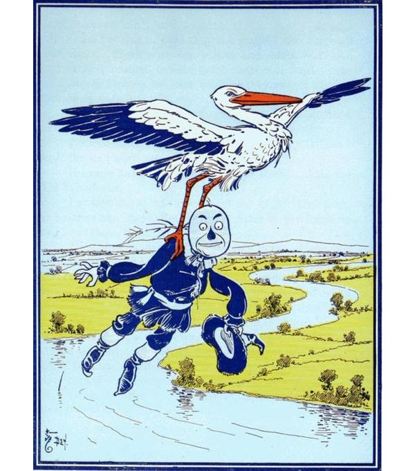 The Stork carried him up into the air.